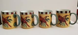 Set Of 4 Lenox Winter Greetings Everyday Cardinal Mug Coffee Cup Stoneware 14 Oz