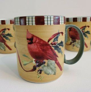 Set of 4 LENOX Winter Greetings Everyday CARDINAL Mug Coffee Cup Stoneware 14 oz 2