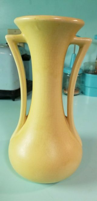 Vintage Mccoy 2 Handled Bulbed Vase - Matte Yellow - 1940s -