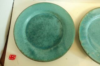 ulbxB MATTE GREEN ARTS AND CRAFTS STYLE LARGE DECORATIVE PLATES 10 inch 2