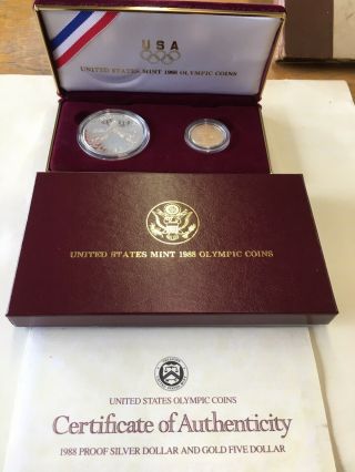 1988 United States Olympic 1/4 Ounce Gold And 3/4 Oz Silver Coin Us Set
