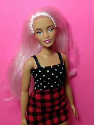 Ooak Barbie Doll Custom Fashionista Repaint,  Pink Hair,  Curvy Body