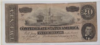 Kappyscoins 11926 1864 Csa Confederate States Of America $20 Bank Note