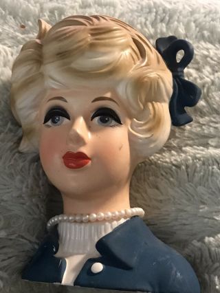 Vintage Napco ? Japan Lady Head Vase,  5” C8455 Blonde W/pearls