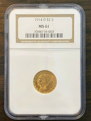 1914 - D Ngc Ms61 $2.  50 Gold Indian Head Quarter Eagle Gold Indian