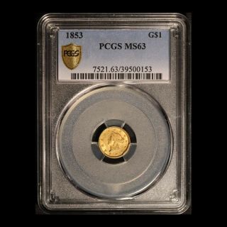 1853 G$1 Liberty Head Gold Dollar Pcgs Ms 63 - Usa