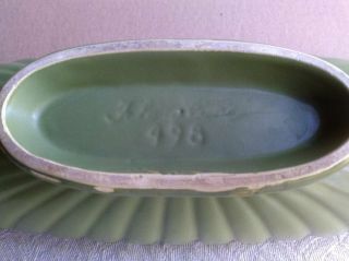 Vintage McCoy Floraline USA Pottery Oval Low Footed Planter 498 Sage Green 2