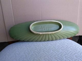 Vintage McCoy Floraline USA Pottery Oval Low Footed Planter 498 Sage Green 3