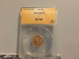 1914 Indian Head Eagle Gold Coin $2.  50 Anacs Au 58