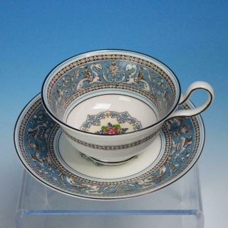 Wedgwood China - Florentine Brown Dragons On Turquoise - Cup And Saucer
