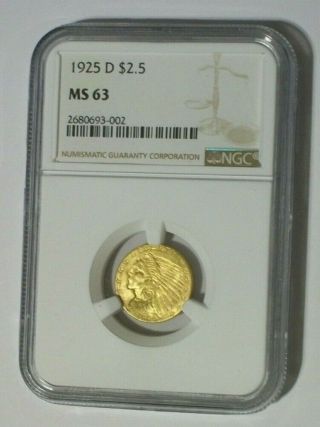 1925 D Gold $2.  5 Indian Head Quarter Eagle Coin Ngc Ms63 Compare Pcgs Ms63