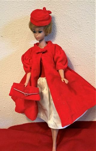 Vintage Barbie Doll Clothes - 939 Red Coat,  Hat,  Purse,  Dress - Not Barbie