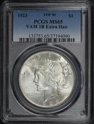 1923 Top 50 Vam - 1b Extra Hair Peace Dollar Pcgs Ms - 65