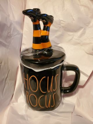 Rae Dunn Halloween Hocus Pocus Mug W/ Witch Leg Lid - Nwt Black & Orange