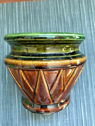 Vintage Mccoy Pottery Small Planter - Brown And Green 4 " Height