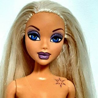 Barbie My Scene Kennedy Doll Long Blonde Highlighted Hair Blue Eyes Tattoo Nude