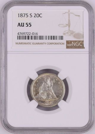 Usa (san Francisco) Silver Seated Liberty 20 Cents 1875 - S Ngc Au 55