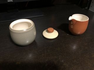 Denby Fire Chilli Creamer And Sugar Pot / Bowl With Lid - Very Good