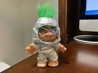 5 " 1986 Dam Astronaut Troll Green Hair,  Silver Spacesuit & Plastic Face 8102