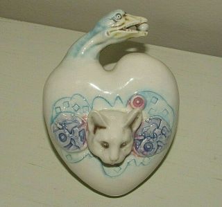 Tacoma Art Pottery Handcrafted Porcelain Cat Heart Dinosaur/creature Wall Art