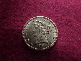 1881 - P U.  S.  $5 Liberty Gold Coin Xf