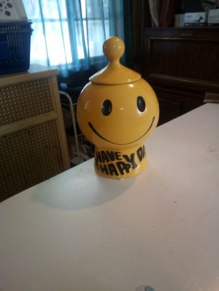Mccoy Pottery Smiley Face Cookie Jar & Lid Usa 235 Iconic Have A Happy Day