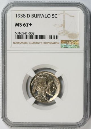 1938 - D Buffalo Nickel 5c Ms 67,  Plus Ngc