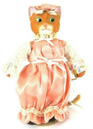 House Of Global Art Porcelain Cat Doll Plush Body 7 " Vintage Girl In Pink Pj 