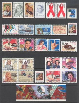 1993 U.  S.  Commemorative Year Set 91 Stamps Incl Wwii Sheet & Airmail - Nh