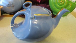 Vintage Hall Pottery Usa 0325 Art Deco 6 Cup Teapot Blue W/gold Trim