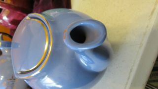 Vintage Hall Pottery USA 0325 Art Deco 6 Cup Teapot Blue w/Gold Trim 2