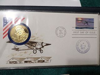 2 Silver Proof Coins 1927 - 1977 Charles Lindbergh Trans - Atlantic Flight,  2 Fdc 