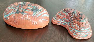 2 Vintage Mid Century Modern Ceramic Art Redware Abstract Pottery Wall Hangings 3
