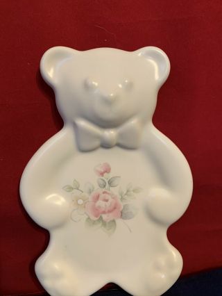 Vintage Pfaltzgraff Tea Rose Teddy Bear Spoon Rest - Made In Usa Pink Plate B9