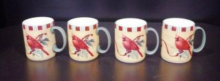 4 Lenox Winter Greetings Everyday Coffee Mugs 14 Oz - - Cardinal
