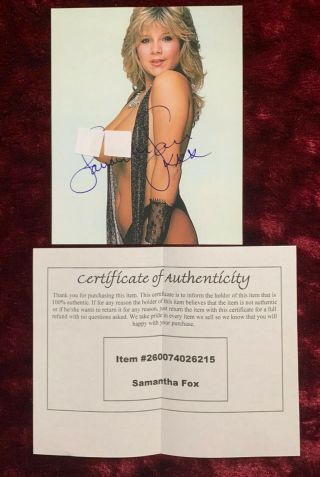 Samantha Fox Signed Young Sexy 8 " X10 " Color Photo Certified