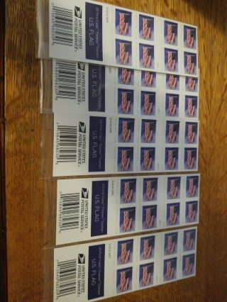 5 Booklets x 20 = 100 US FLAG USPS Forever Postage Stamps (Worth $55),  Ships 2