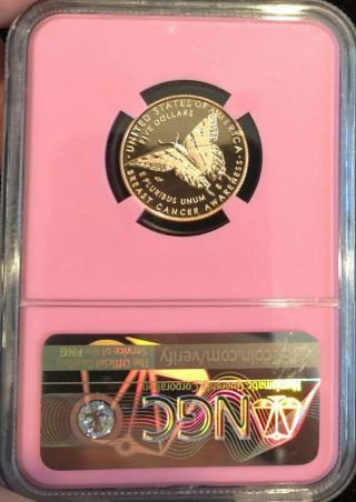 2018 W Pink Gold U.  S.  Coin NGC PF 70 UCAM Breast Cancer Awareness Box & N/R 2