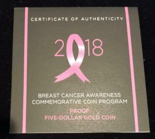 2018 W Pink Gold U.  S.  Coin NGC PF 70 UCAM Breast Cancer Awareness Box & N/R 3