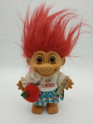Vintage Russ Troll Doll A,  Teacher Red Hair 4” Gift Apple Ruler Berrie 18435