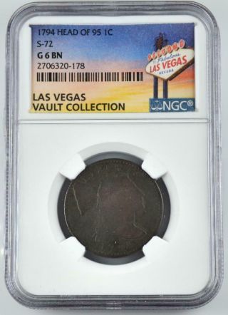 1794 Head Of 95 Flowing Hair Large Cent S - 72 Ngc G 6 99c Open