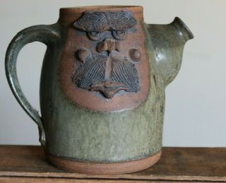 Unique Ugly Face Jug Vintage Pottery Signed Kravec Folk Art