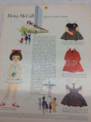 1959 Vintage Betsy Mccall Visits The United Nations Paper Dolls Uncut