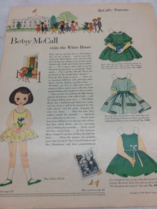 1959 Vintage Betsy Mccall Visits The White House Paper Dolls Uncut