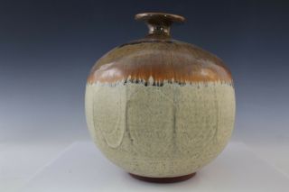 Vintage Signed Talle Studio Art Pottery Brown Drip Glaze Small Rim Globe Vase 2