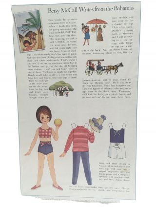 1964 Vintage Betsy Mccall Writes From The Bahamas Paper Dolls Uncut
