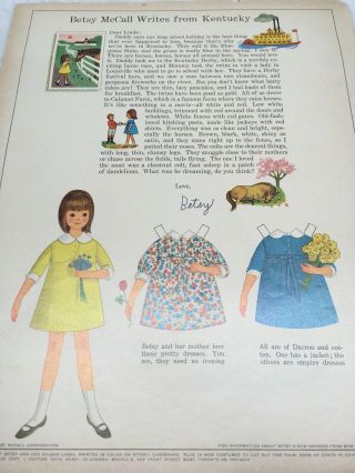1959 Vintage Betsy Mccall Writes From Kentucky Paper Dolls Uncut