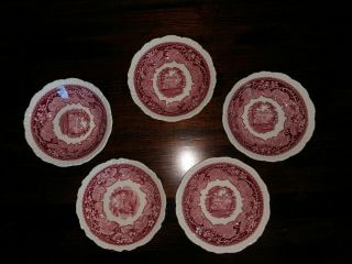 Set Of Five (5) Vintage Mason’s Vista Pink Red Dessert Bowls 5.  5 "