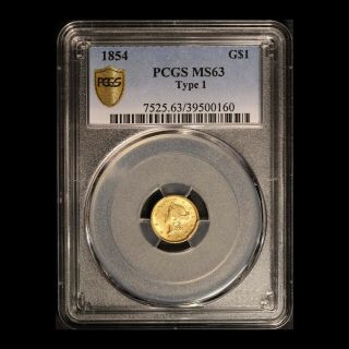 1854 Type I G$1 Liberty Head Gold Dollar Pcgs Ms 63 - Usa