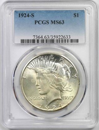 1924 - S Peace Dollar Silver $1 Ms 63 Pcgs
